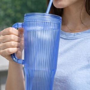 Large Blue Tumbler with Straw